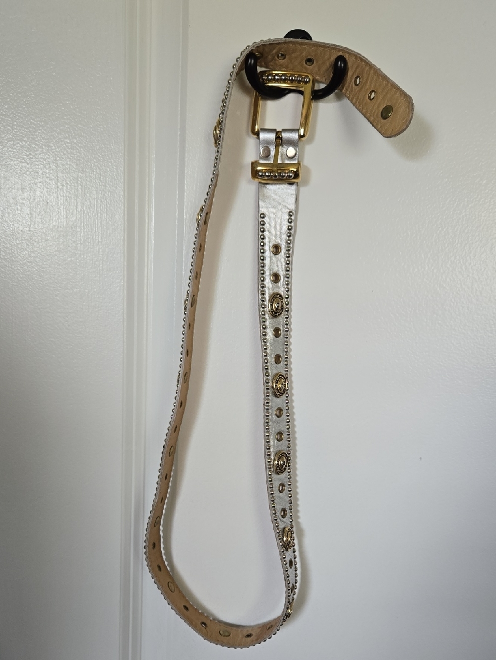 Vintage Metallic Silver Gold Studded Belt Womens 42 inches